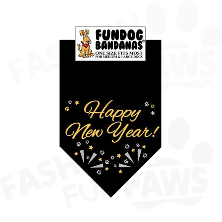 Happy New Year 2025 Neon Dog Bandana – Verstellbares Hundetuch In Neongelb, Einheitsgröße (bis 58,4 Cm Halsumfang)